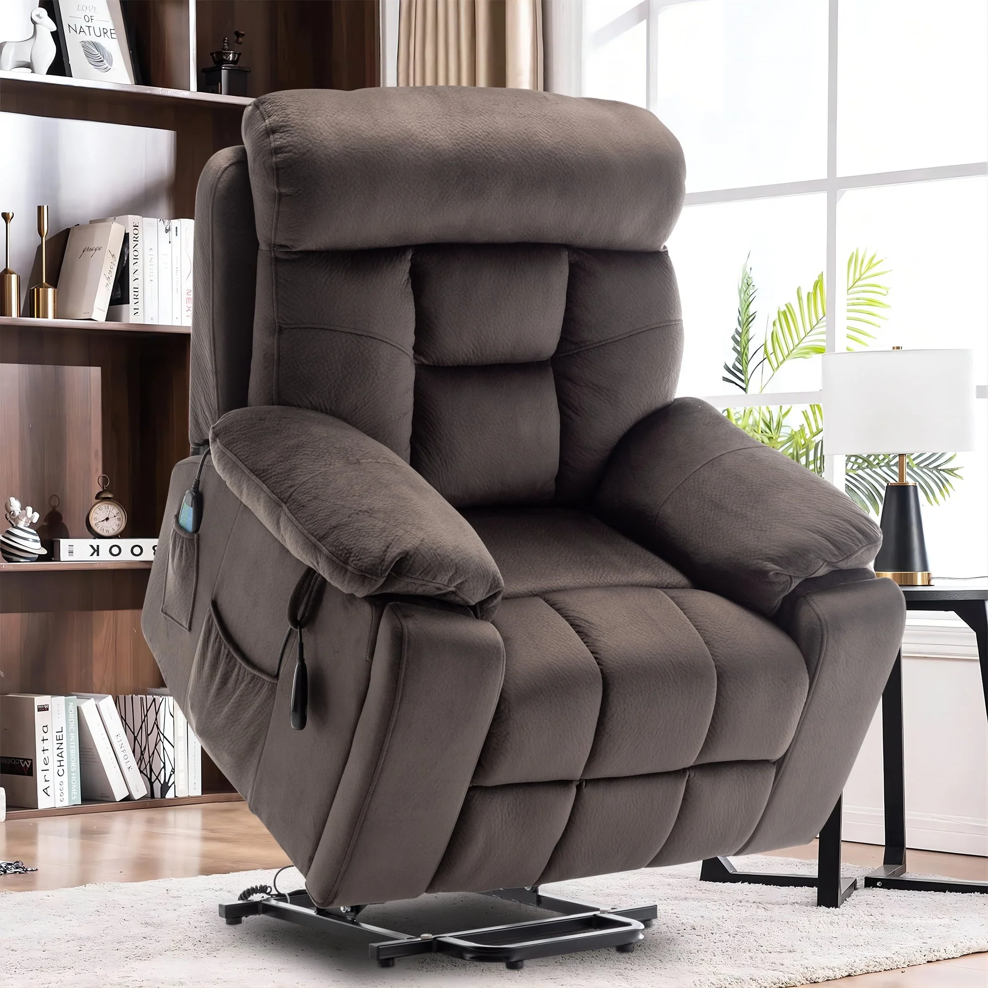 uhomepro Oversized Massage Recliner Chair with Heat, Large Electric Power Lift Recliner Chair for Big and Tall and Elderly with Hidden Cup Holder, 5 Vibration Modes, 330lb, Dark Brown