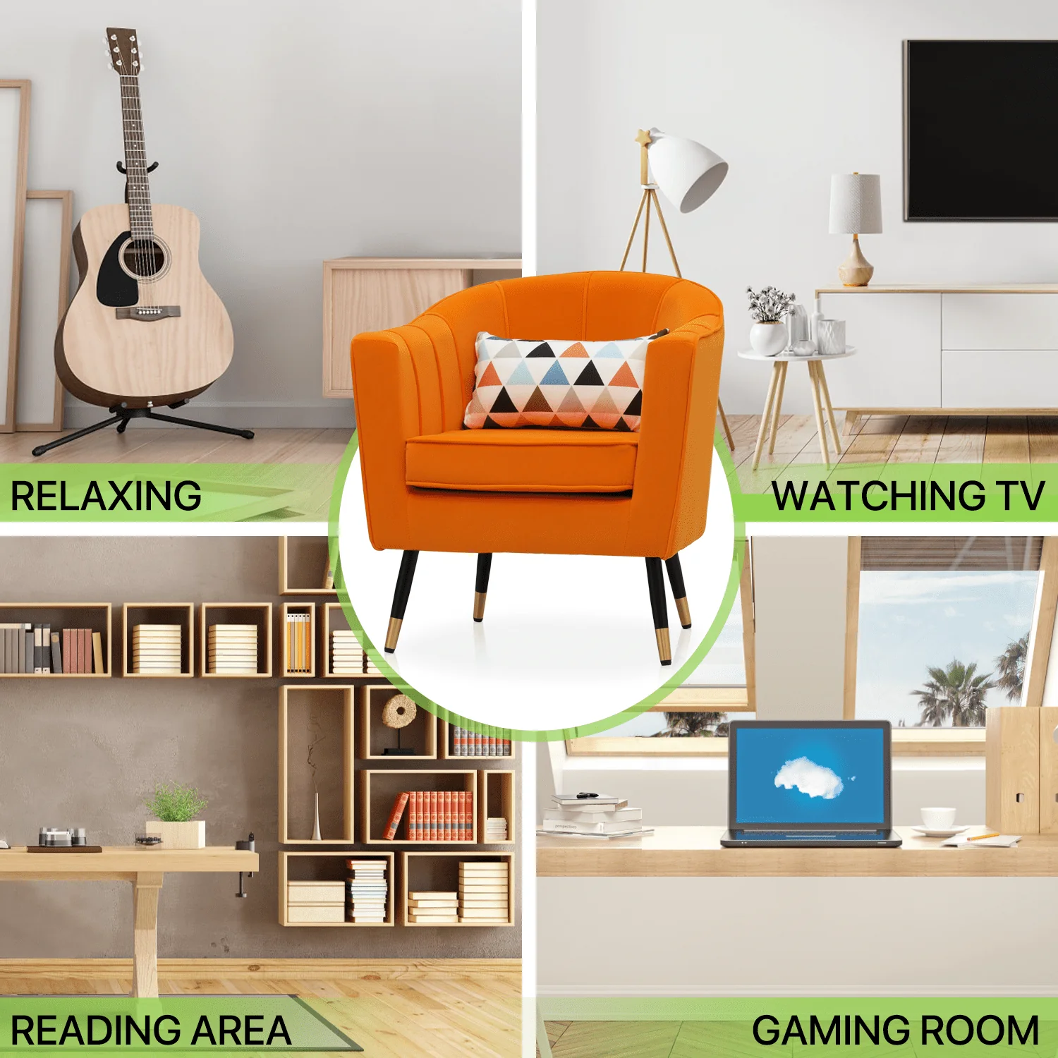 Magshion Accent Chair Upholstered Living Room Chair Comfy Reading Chair Modern Single Sofa with Cushion Lounge Arm Chair for Living Room Bedroom, Orange