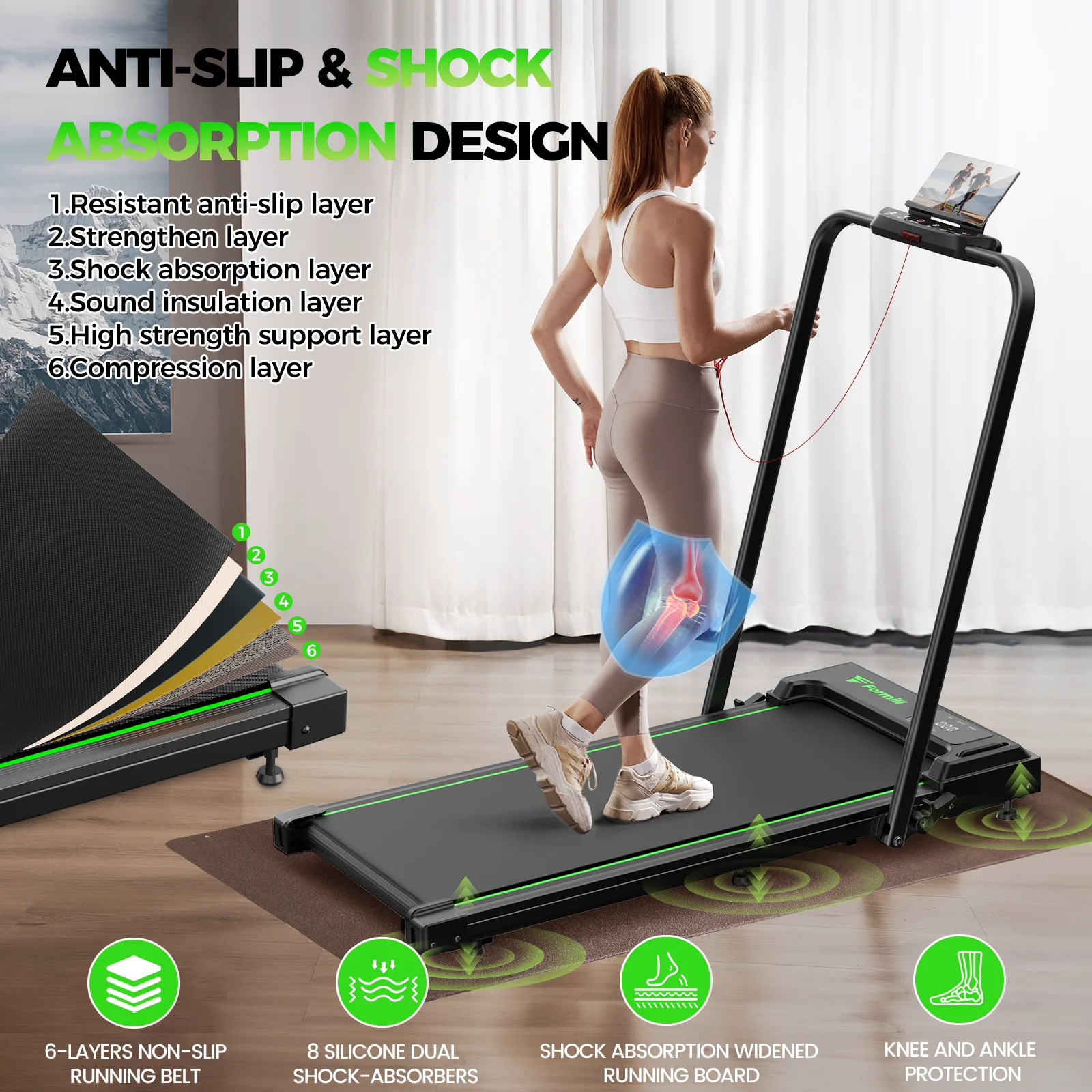 Treadmill 2 in 1 for Home/Office,Patbrela 300 Lbs Walking Pad Treadmill with HandleBar,Under Desk Treadmill with Mat, Touch Control,LED Display & Remote Control