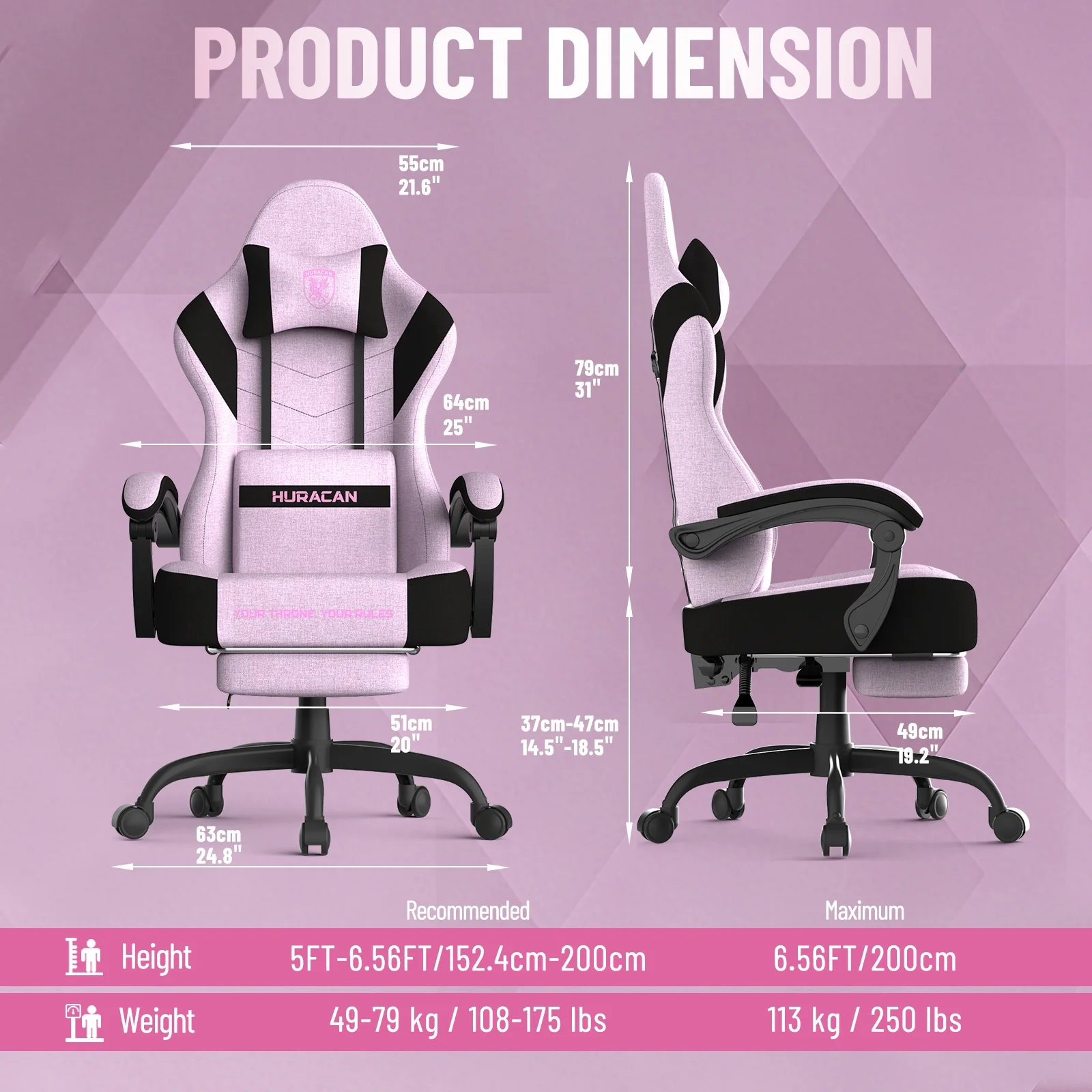 SOONTRANS Gaming Chair for Adults, Ergonomic Linen Fabric Computer Chair with Massage Lumbar Pillow, Gamer Game Chair with Adjustable Headrest, Comfortable Office Chair for Home, White