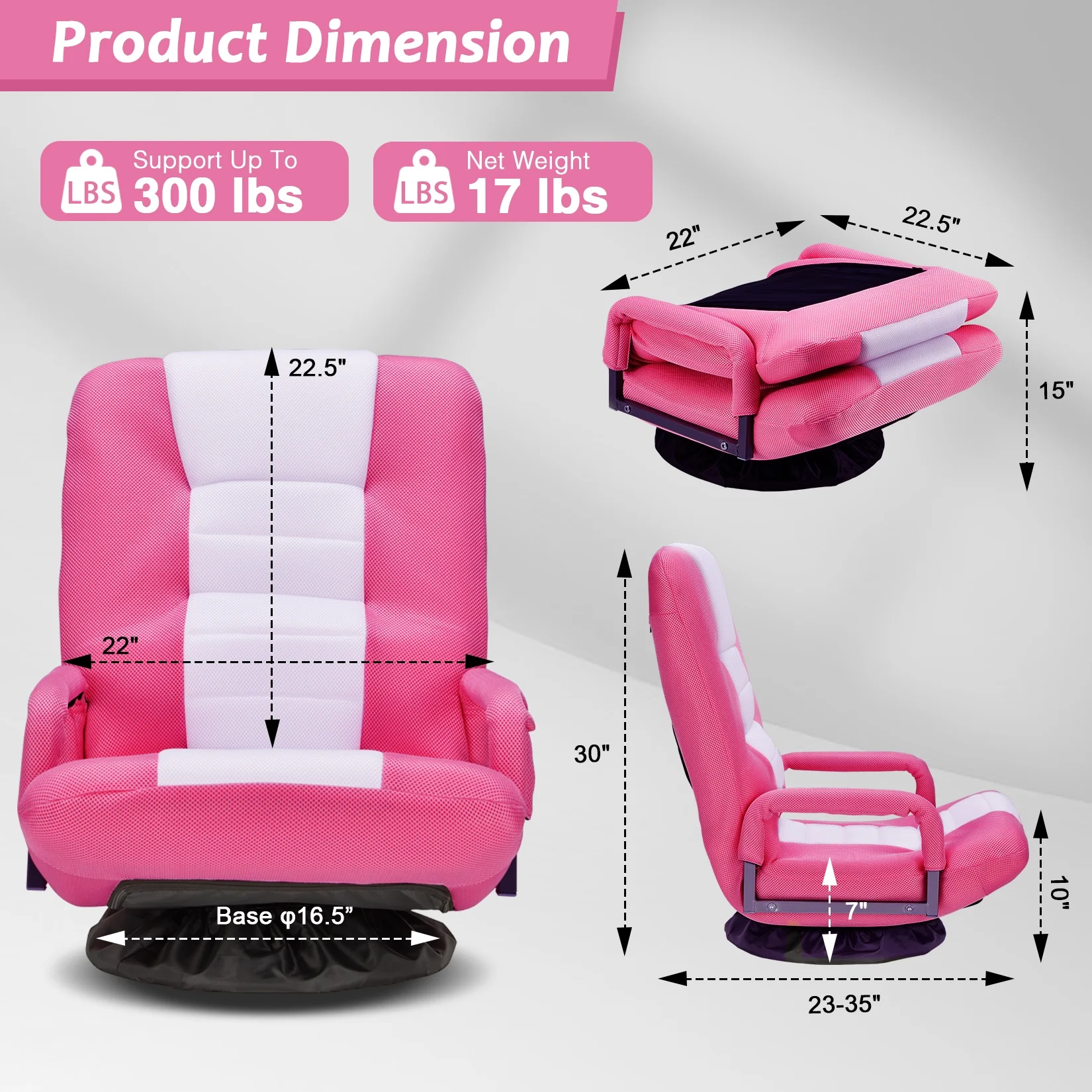 Avocahom Swivel Gaming Floor Chair w/ Armrest Handles, No Assembly gaming chair rocker, Folding Reclining Sofa w/6 Position Adjustable Backrest for Video Games, Watching TV, Reading,Blue