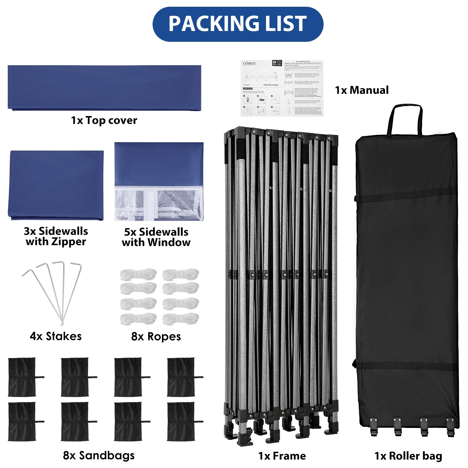 SANOPY 10'x30' Canopy Heavy Duty Pop Up Canopy Tent Outdoor Gazebo Shelter Portable Instant Commercial Wedding Party Tent with 8 Removable Sidewalls&3 Heigh Adjustable&Roller Bag,Dark Blue