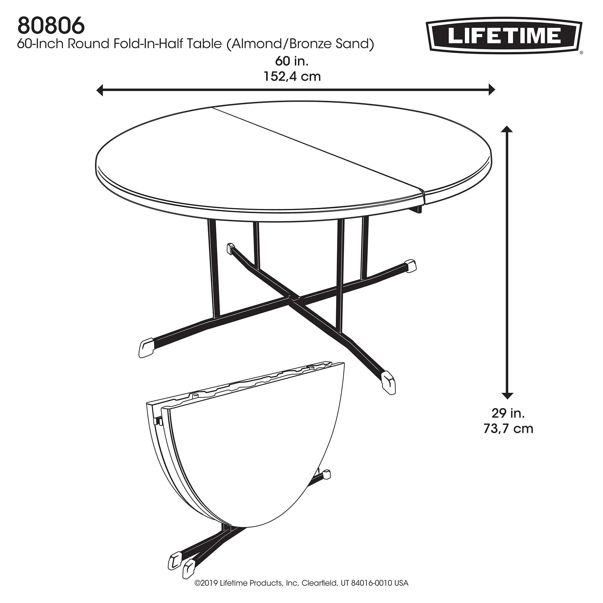 Lifetime Commercial Fold-in-Half 60 in Indoor/Outdoor Folding Round Table White Granite 1 Piece 1 Count