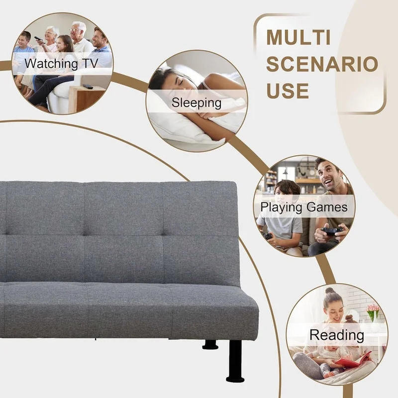 Couches for Living Room Upholstered Convertible Folding Futon Sofa Bed Modern Small Faux Leather Sleeper Sofa Love Seat for Bedroom, Apartment, Black