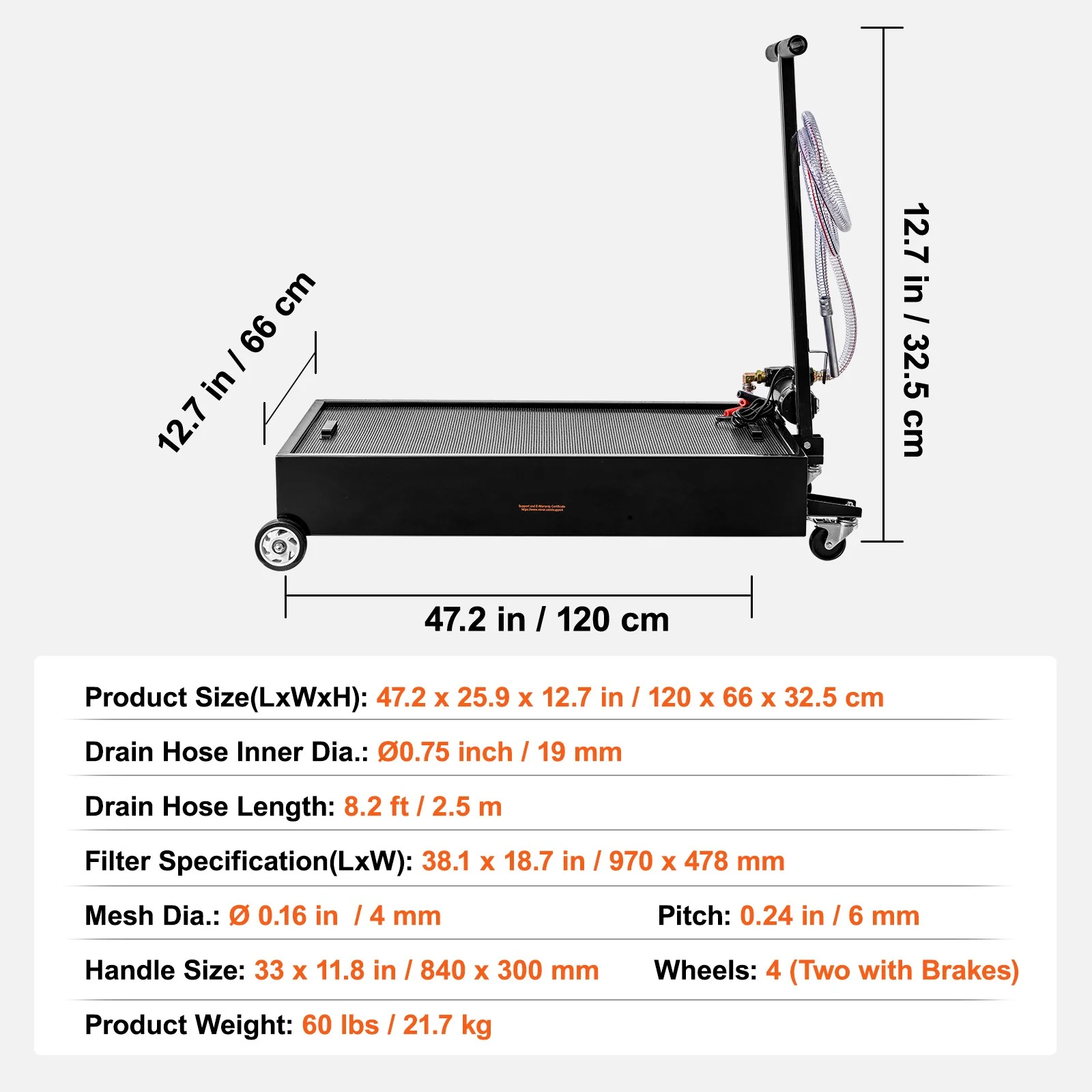 VEVOR Low Profile Oil Drain Pan 20 Gallon Oil Drain Pan with 180W Electric Pump