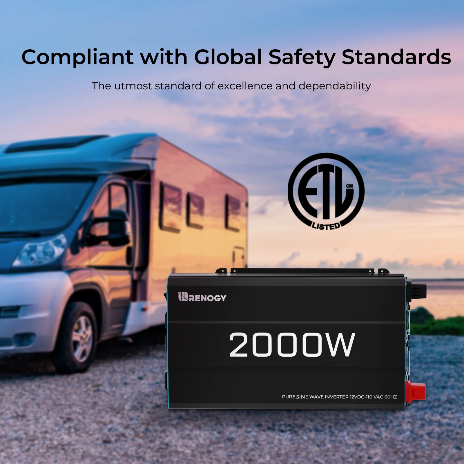 Renogy 2000W Pure Sine Wave Inverter, Power Inverter DC 12V to AC 120V, Built-in 5V/2.1A USB / Hardwire Port, Remote Controller