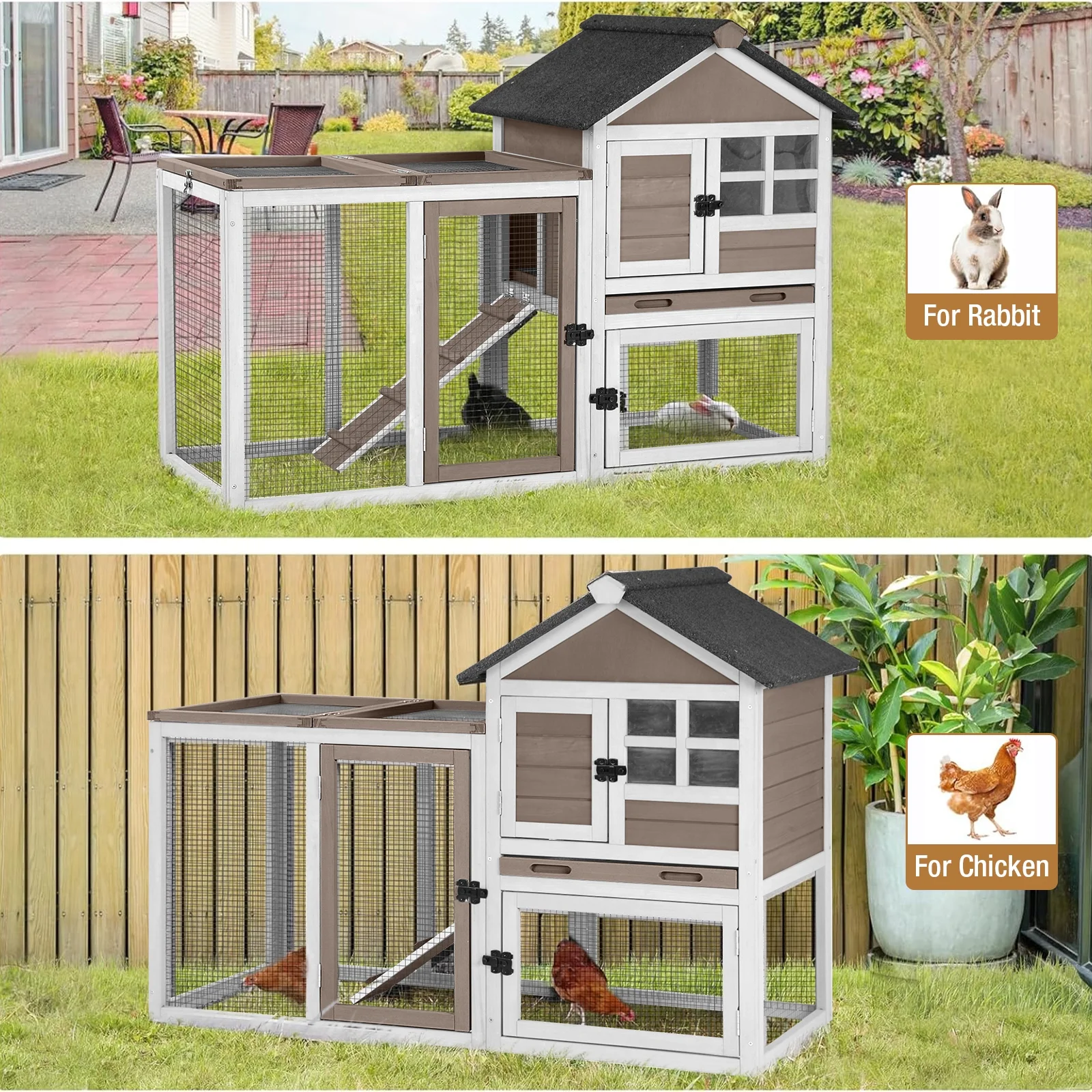 Rabbit Hutch Outdoor Bunny Hutch Indoor Rabbit Cage Wooden Habitat Small Animal Pet Poultry Cage