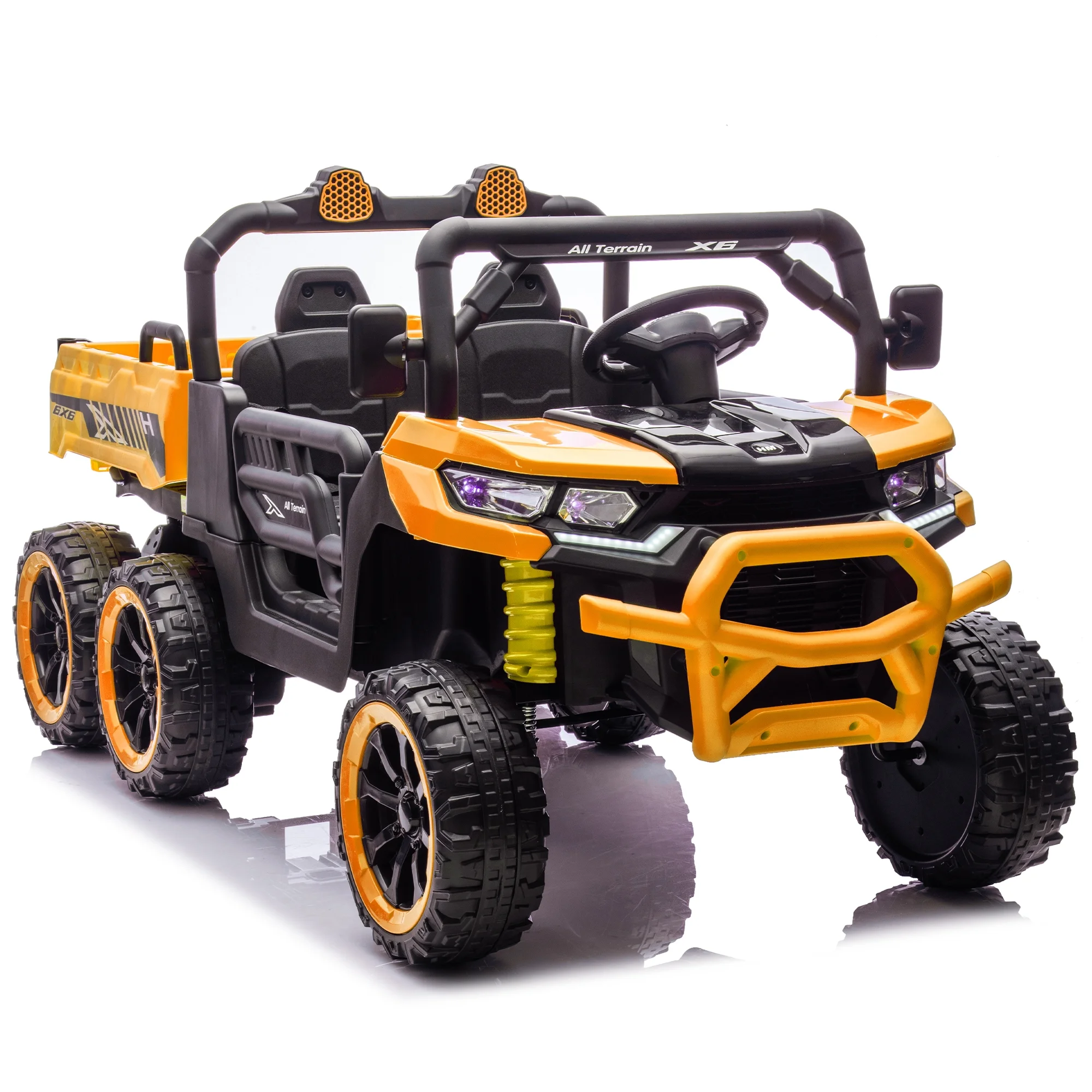 Xuanlur 24V 2 Seater Kids Ride on Car Truck, Ride on UTV W/ 2x200W Motor, 24 Volt Ride on Toys W/ Dump Bed/Shovel, Electric Car for Kids W/ Durable Tires, LED Light, Music, Remote Control, Black